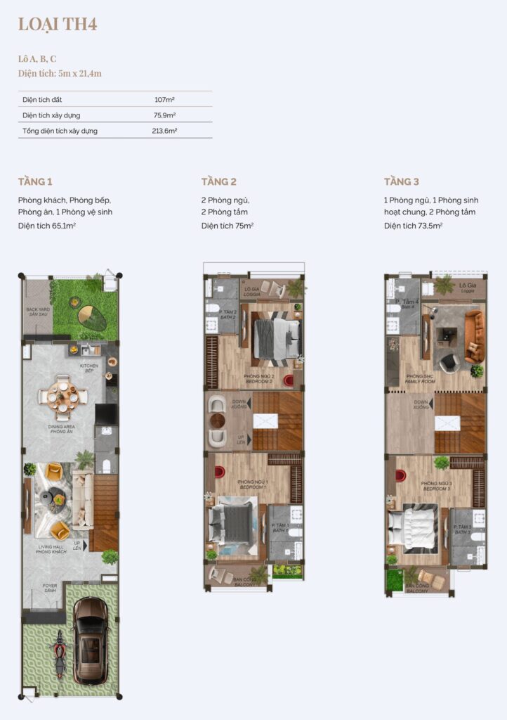 Thiết kế mặt bằng diện tích 5x21m